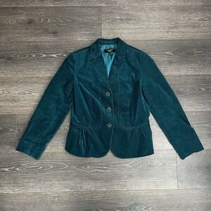 Talbots Petites Size 4P Teal Corduroy Blazer Jacket Peplum Women Academia Preppy